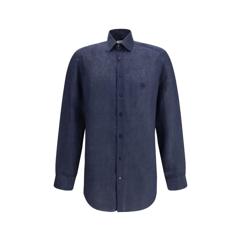 Etro Blue Linen Dress Shirt
