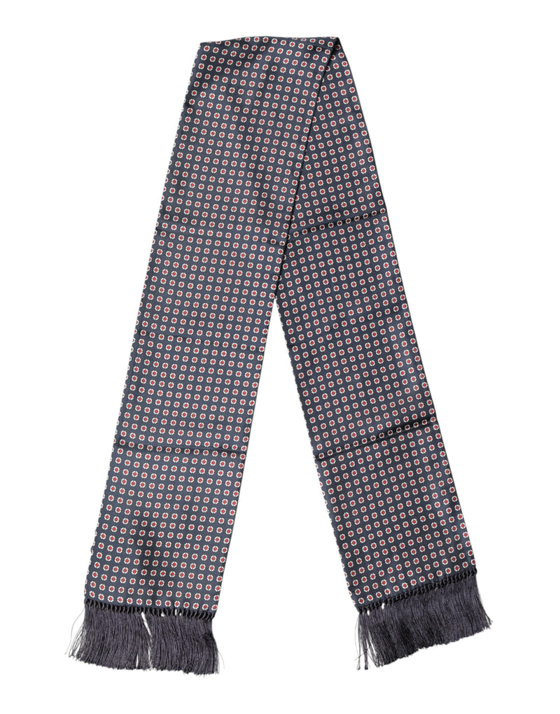 Dolce & Gabbana Black Patterned Fringes Neck Foulard Scarf