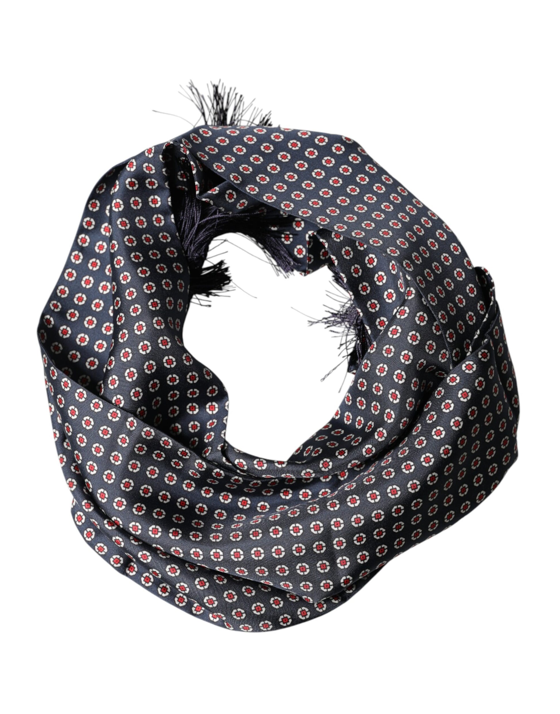 Dolce & Gabbana Black Patterned Fringes Neck Foulard Scarf - ClickThatClicks 