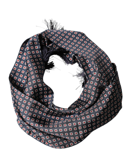 Dolce & Gabbana Black Patterned Fringes Neck Foulard Scarf - ClickThatClicks 