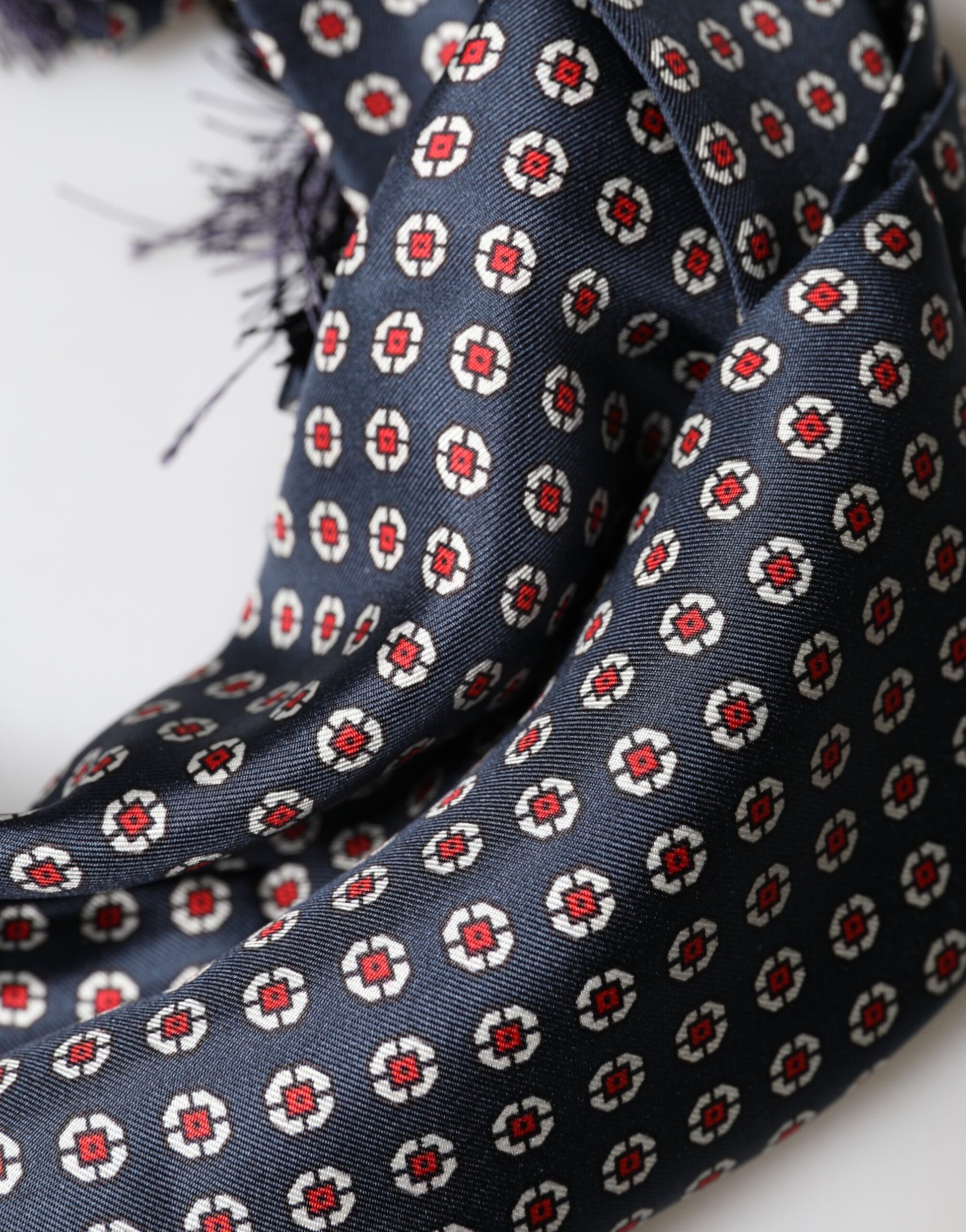 Dolce & Gabbana Black Patterned Fringes Neck Foulard Scarf - ClickThatClicks 