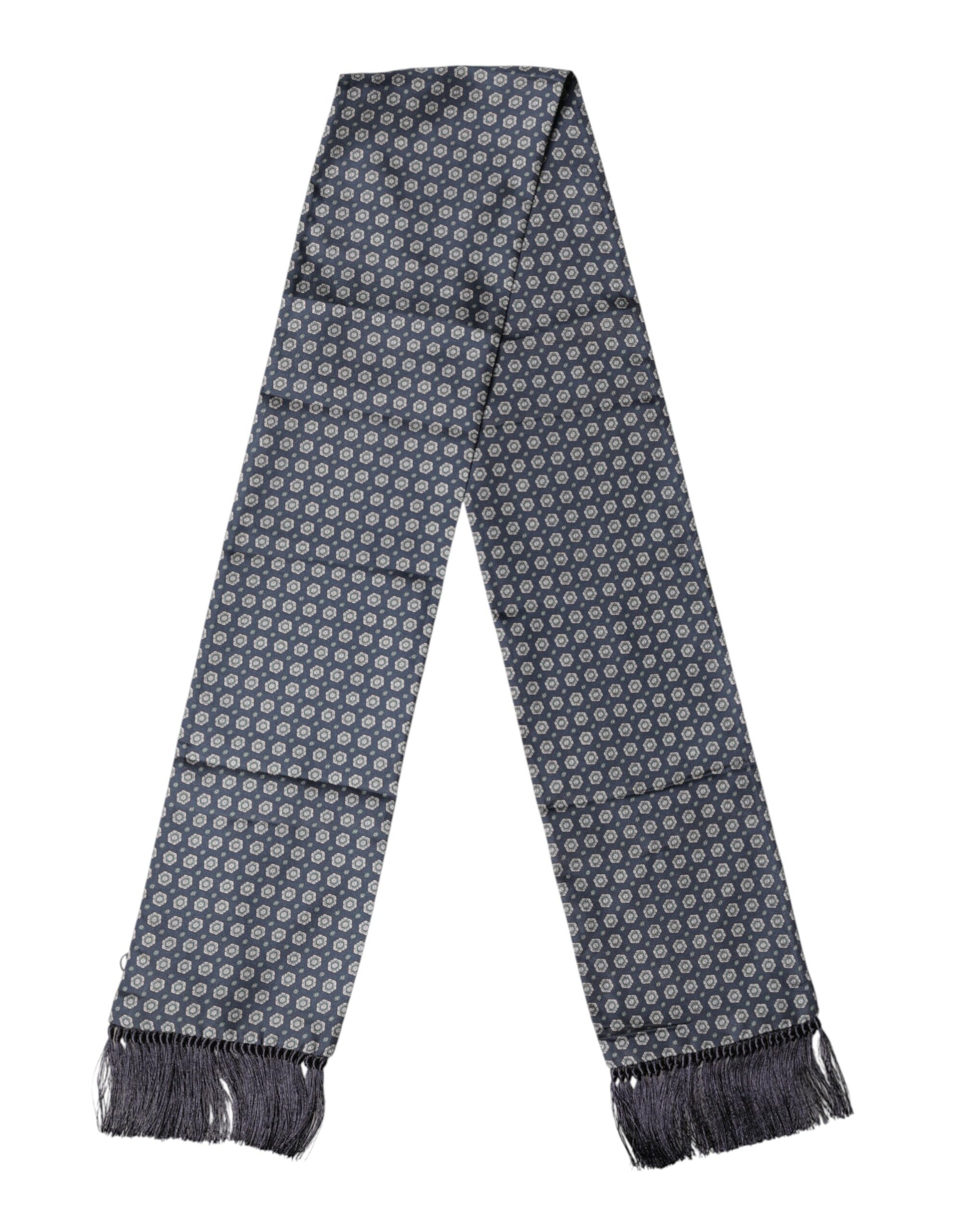 Dolce & Gabbana Blue Patterned Fringes Neck Foulard Scarf - ClickThatClicks 