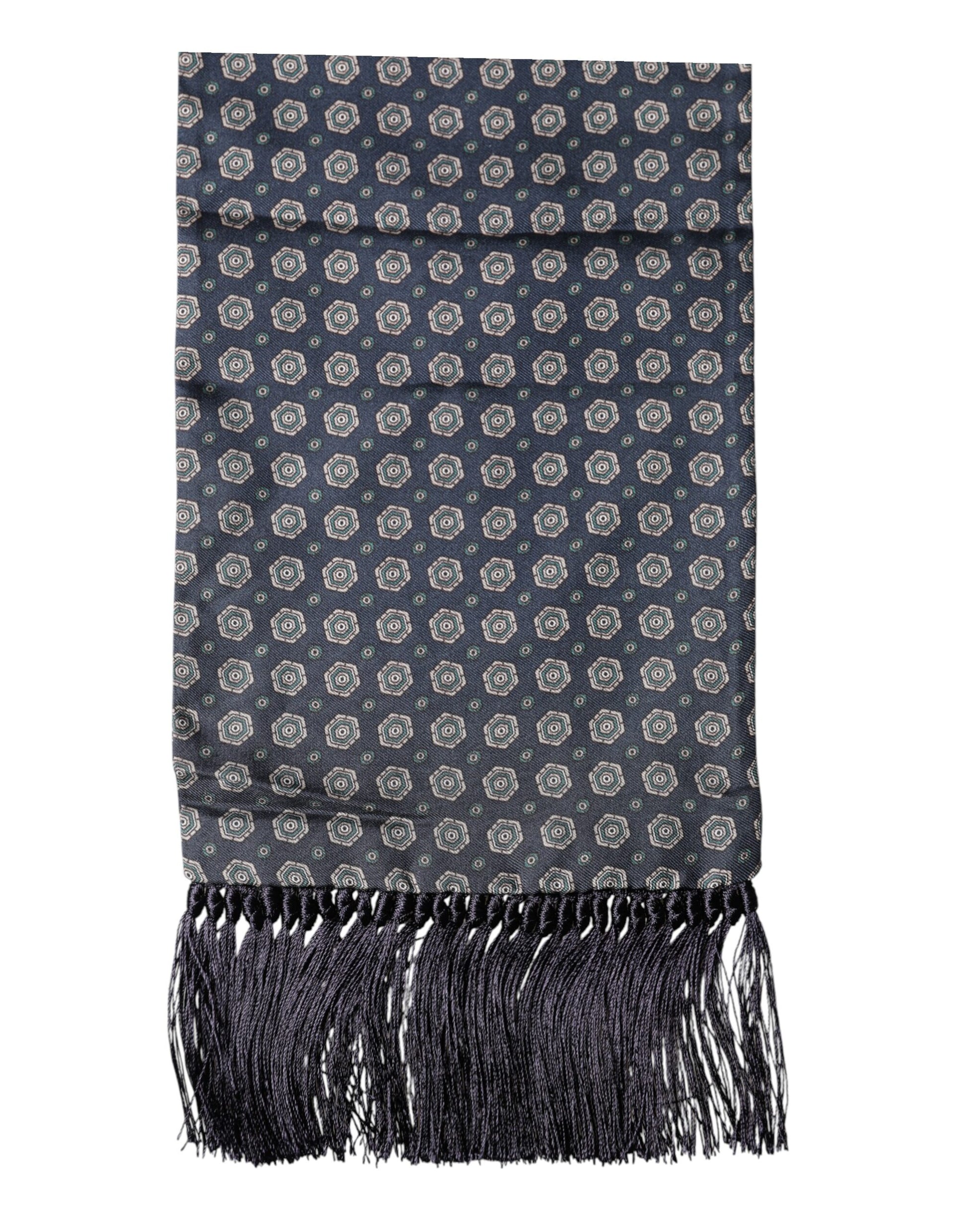 Dolce & Gabbana Blue Patterned Fringes Neck Foulard Scarf - ClickThatClicks 