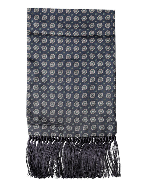 Dolce & Gabbana Blue Patterned Fringes Neck Foulard Scarf - ClickThatClicks 