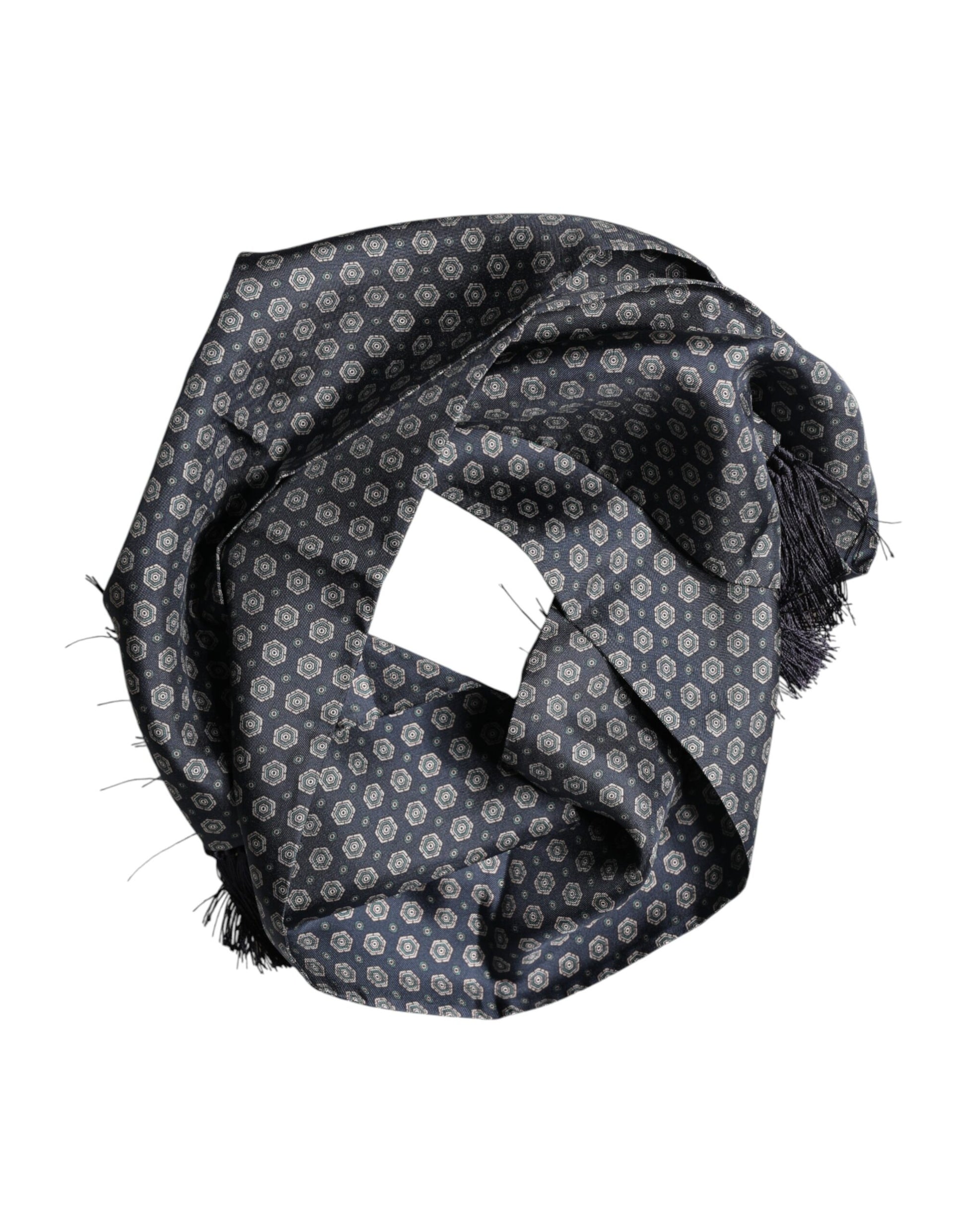 Dolce & Gabbana Blue Patterned Fringes Neck Foulard Scarf - ClickThatClicks 