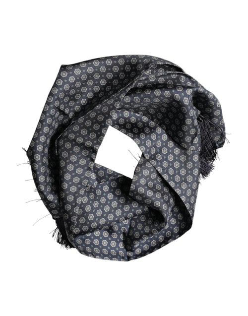 Dolce & Gabbana Blue Patterned Fringes Neck Foulard Scarf - ClickThatClicks 