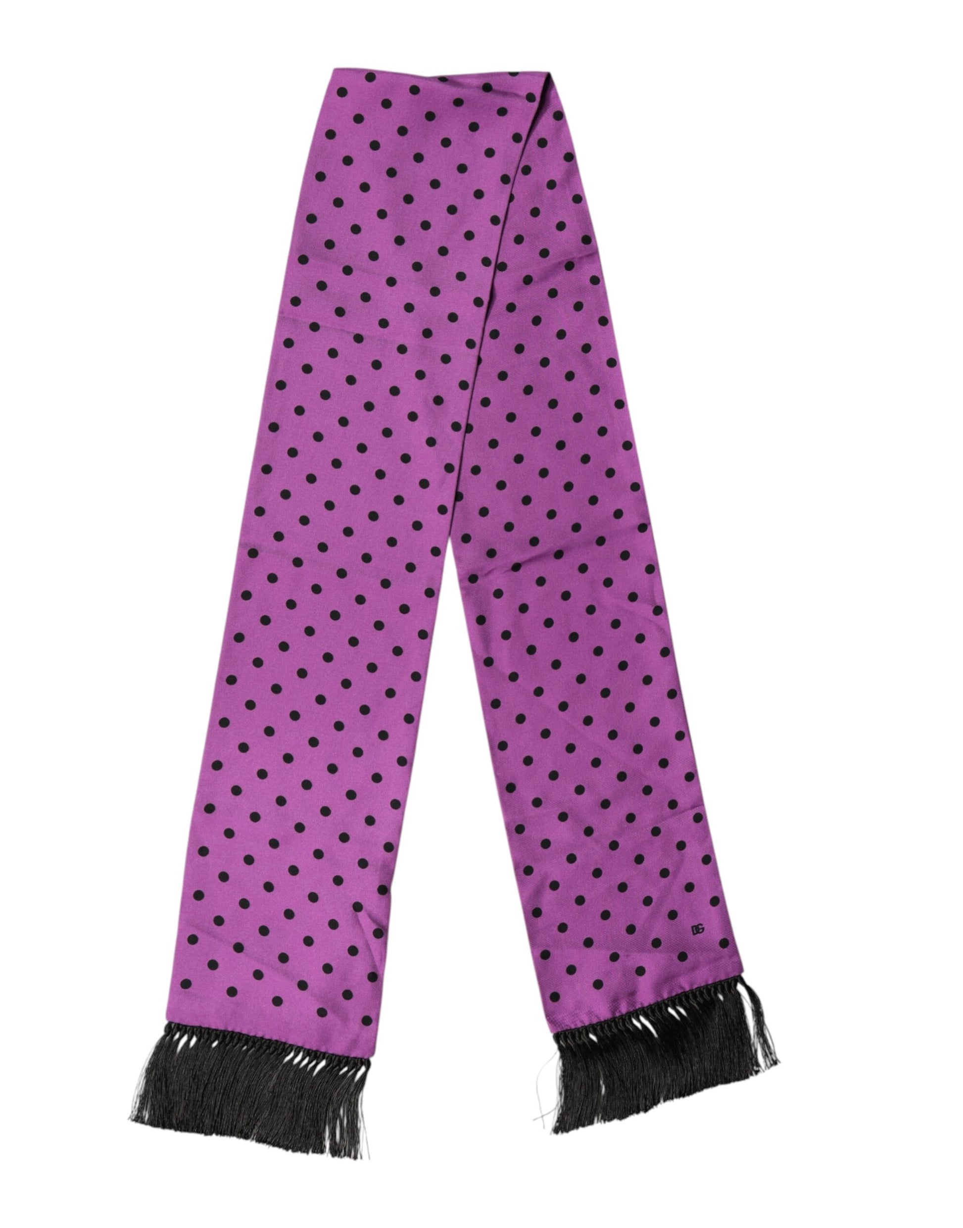 Dolce & Gabbana Violet Polka Dot Fringes Neck Foulard Scarf - ClickThatClicks 
