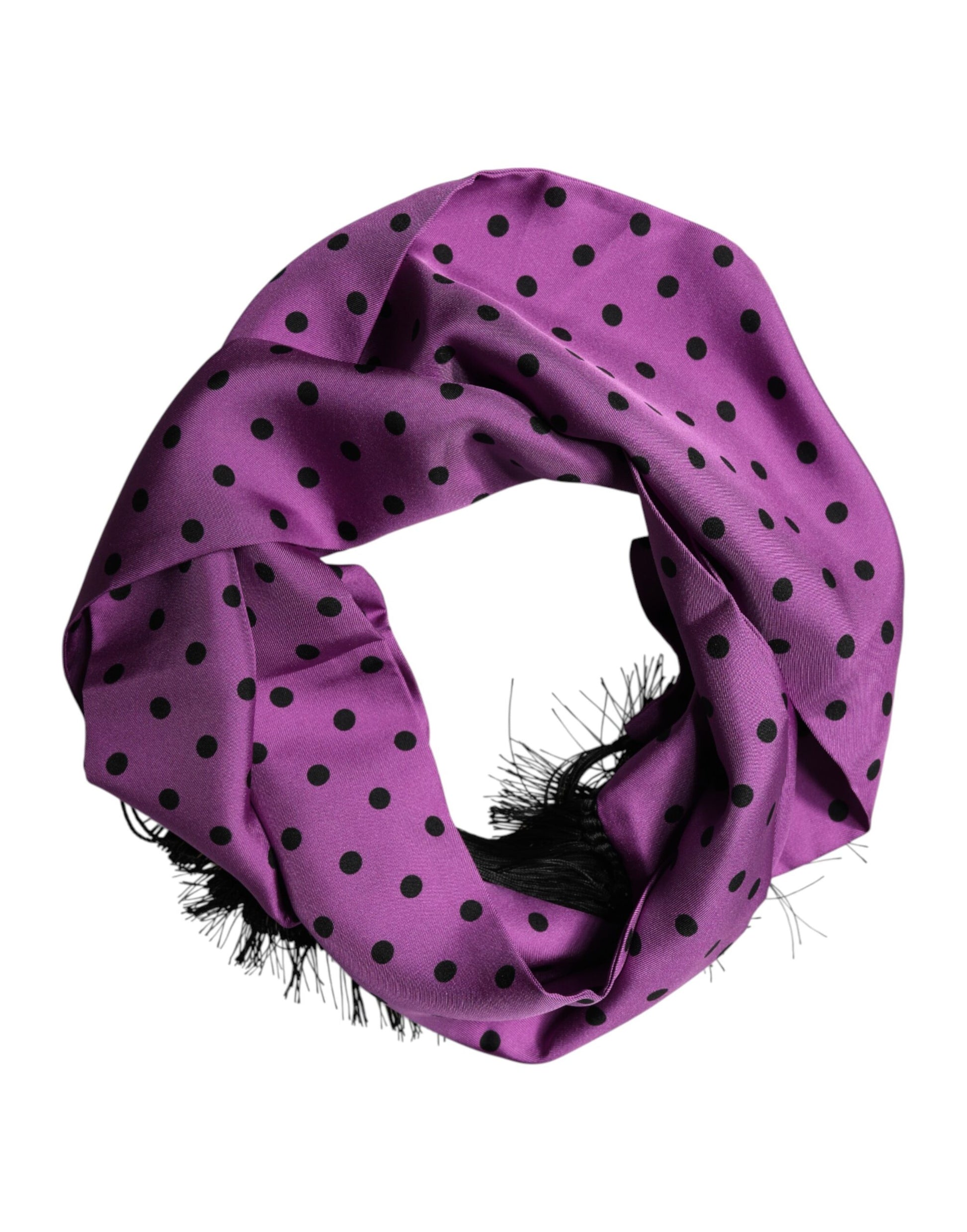 Dolce & Gabbana Violet Polka Dot Fringes Neck Foulard Scarf - ClickThatClicks 
