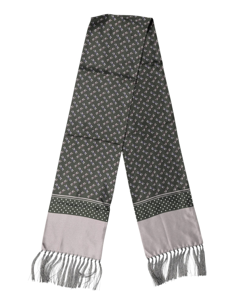 Dolce & Gabbana Gray Patterned Fringes Neck Foulard Scarf