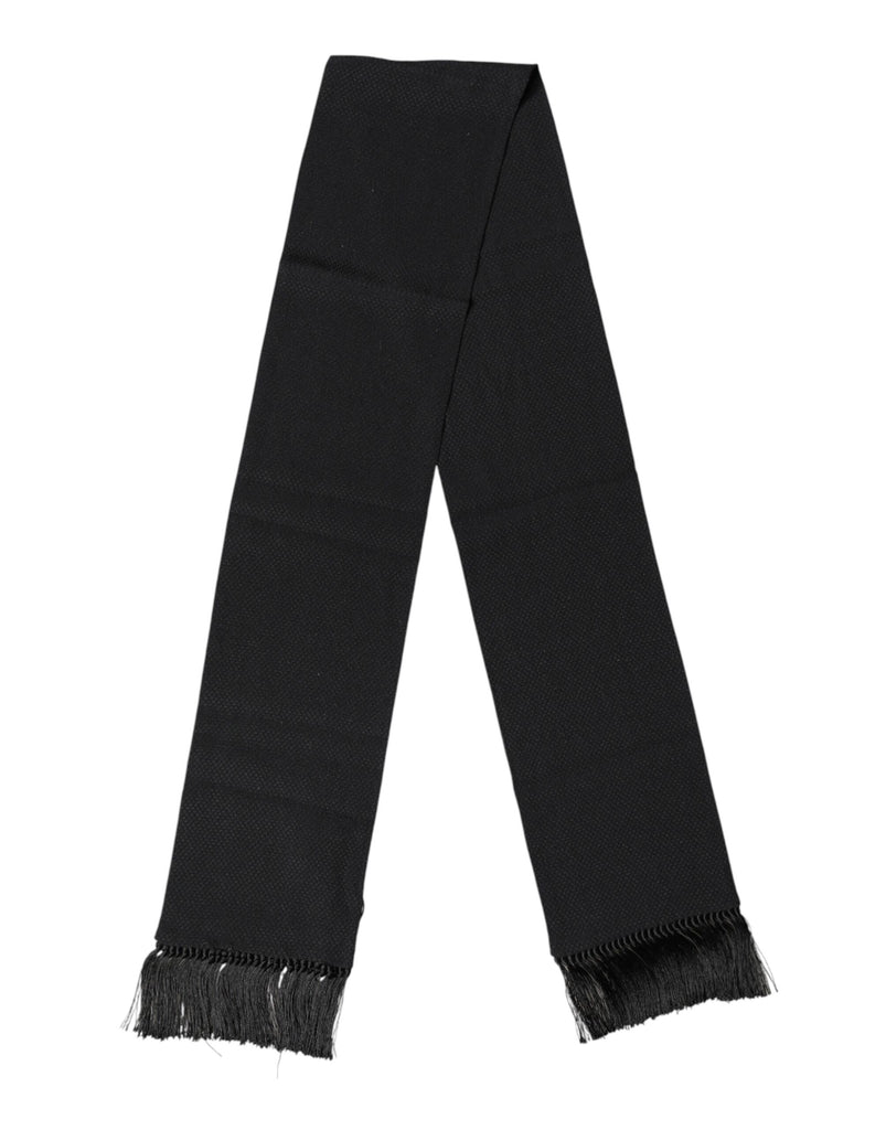 Dolce & Gabbana Black Silk Fringes Neck Wrap Foulard Scarf