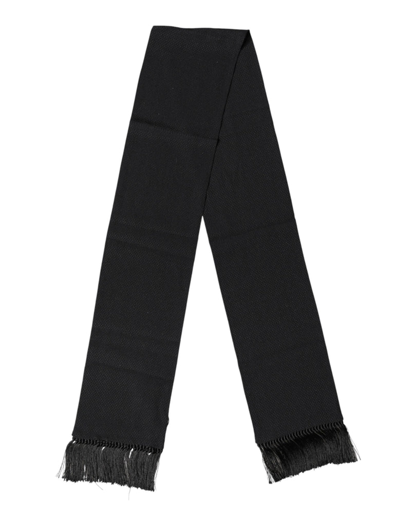 Dolce & Gabbana Black Silk Fringes Neck Wrap Foulard Scarf