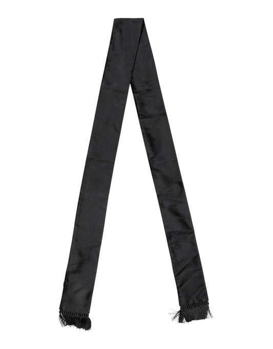 Dolce & Gabbana Black Silk Fringes Neck Wrap Foulard Scarf - ClickThatClicks 