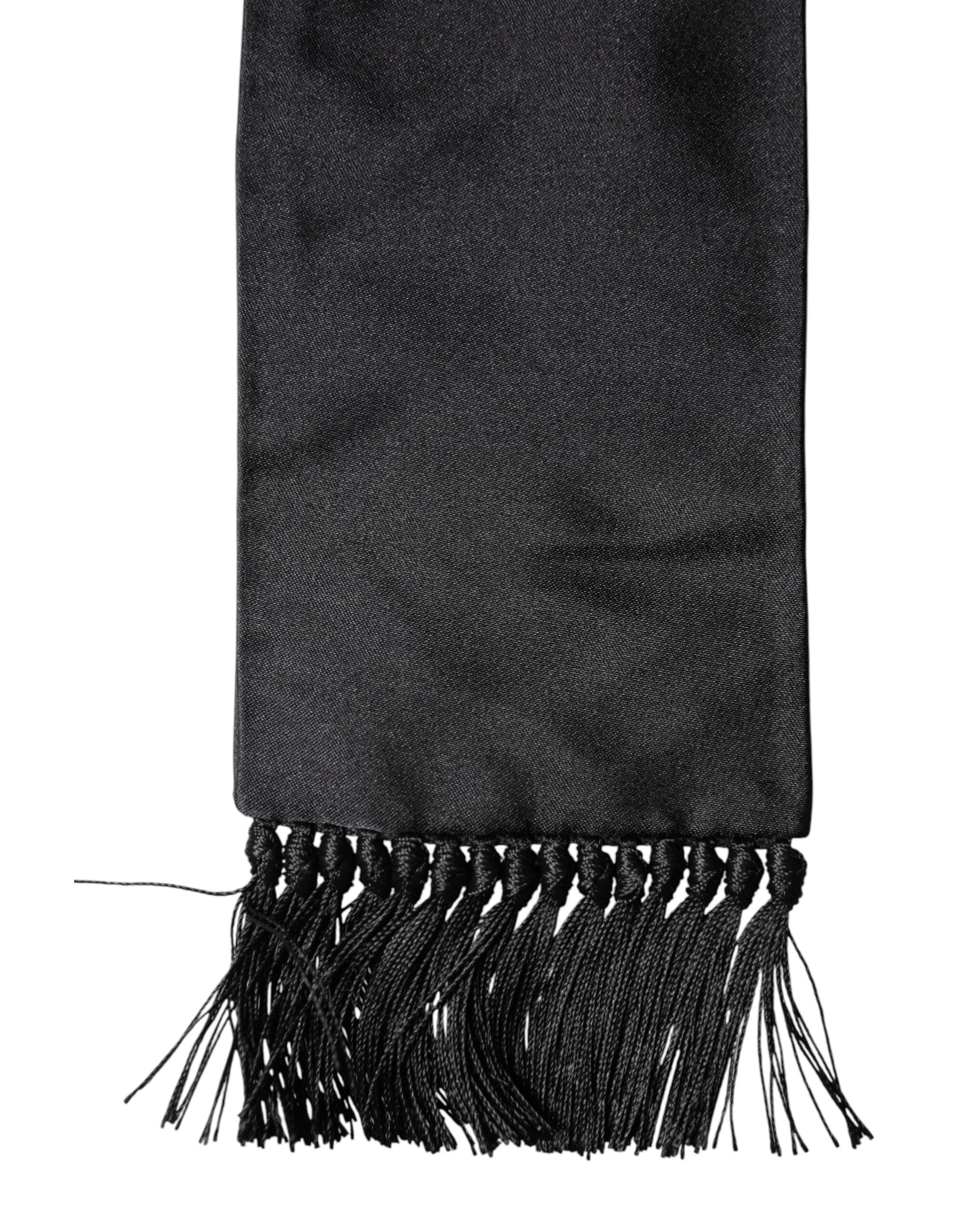 Dolce & Gabbana Black Silk Fringes Neck Wrap Foulard Scarf - ClickThatClicks 