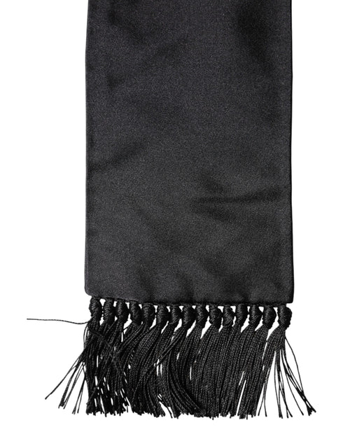 Dolce & Gabbana Black Silk Fringes Neck Wrap Foulard Scarf - ClickThatClicks 