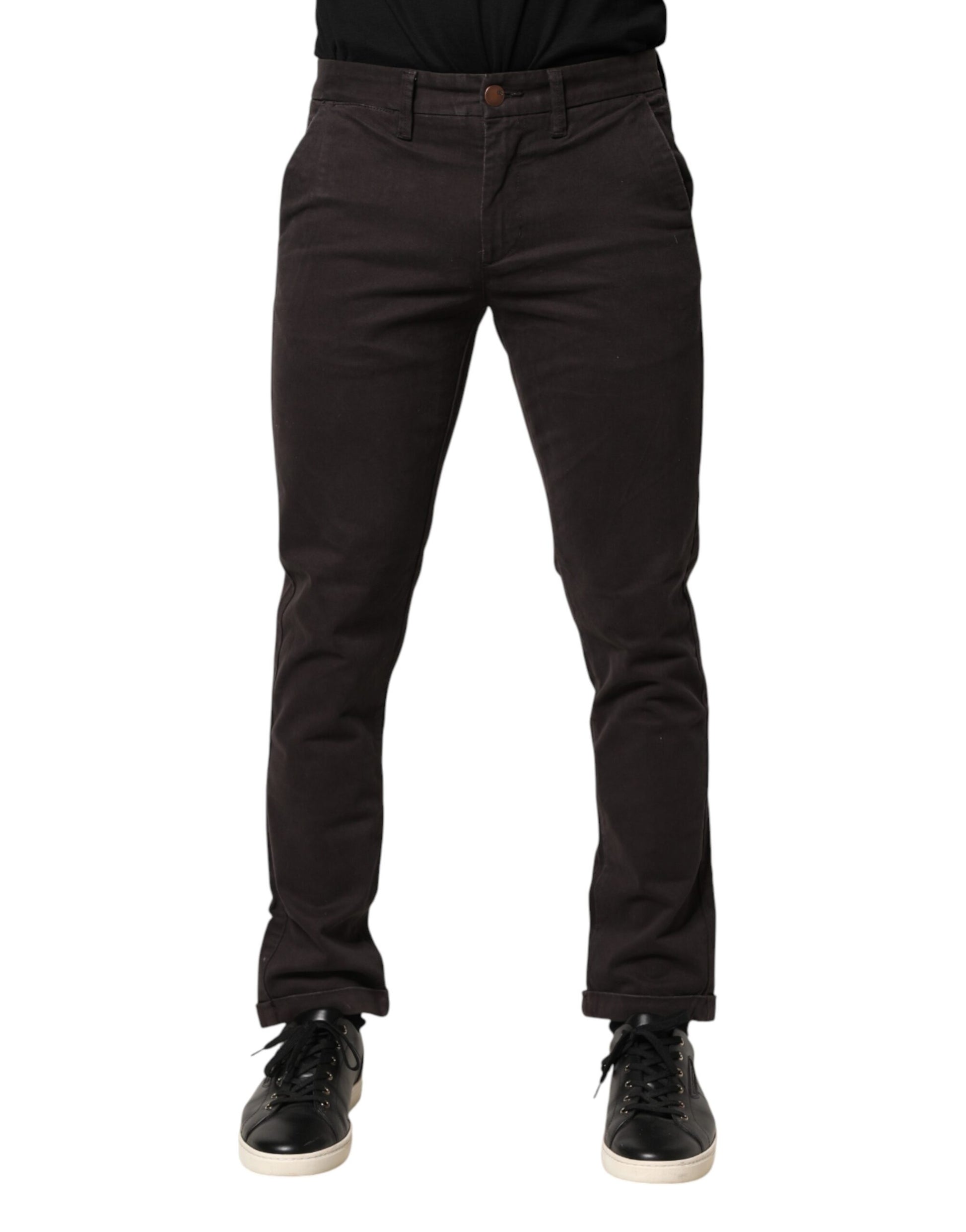 Sun68 Dark Brown Cotton Stretch Skinny Mid Waist Men Trouser Pants - ClickThatClicks 