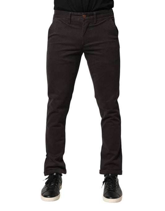 Sun68 Dark Brown Cotton Stretch Skinny Mid Waist Men Trouser Pants - ClickThatClicks 
