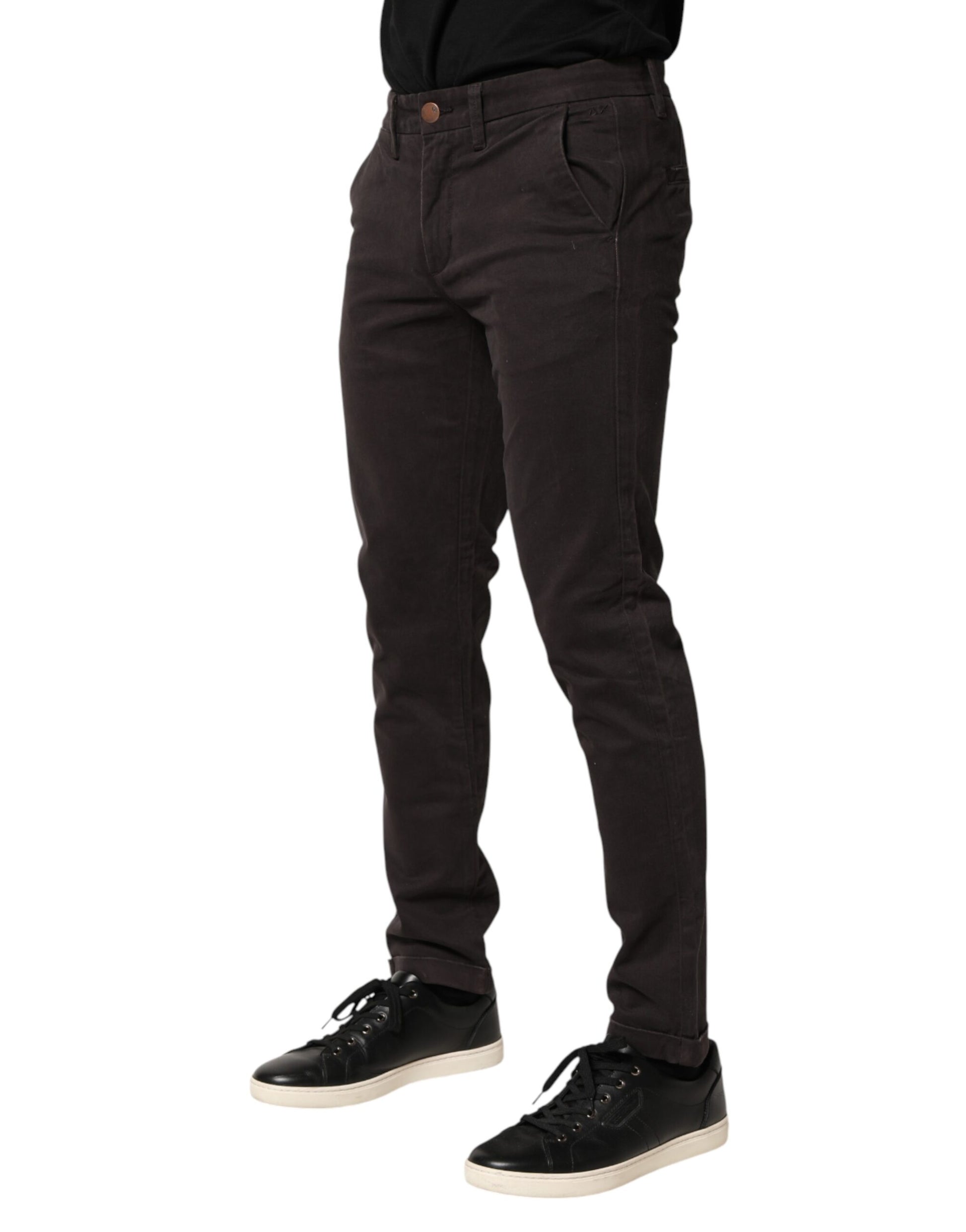 Sun68 Dark Brown Cotton Stretch Skinny Mid Waist Men Trouser Pants - ClickThatClicks 