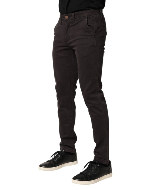 Sun68 Dark Brown Cotton Stretch Skinny Mid Waist Men Trouser Pants - ClickThatClicks 