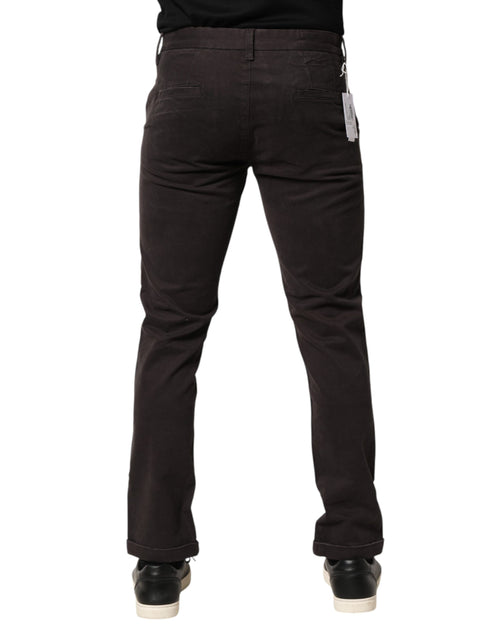 Sun68 Dark Brown Cotton Stretch Skinny Mid Waist Men Trouser Pants - ClickThatClicks 