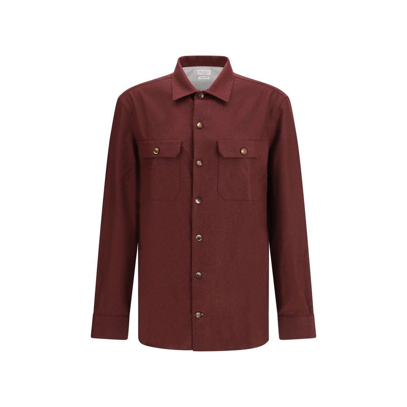 Brunello Cucinelli Bordeaux Fleece Wool Pattern Shirt