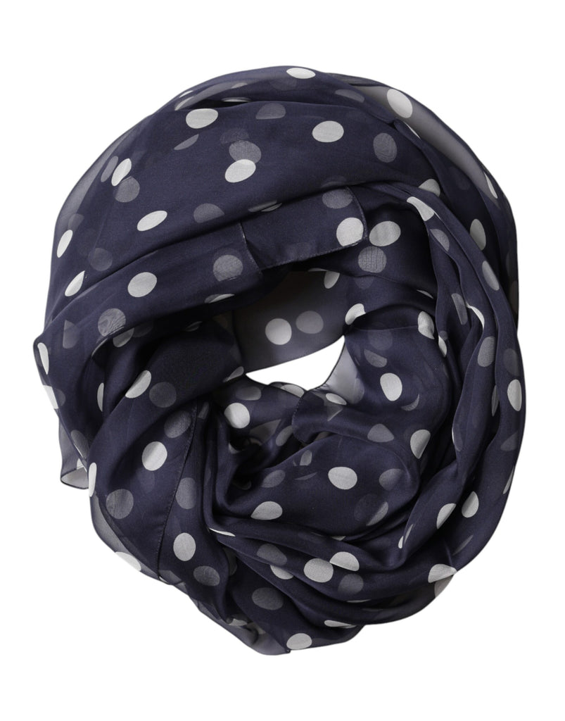 Dolce & Gabbana Blue Polka Dot Silk Neck Wrap Shawl 205cm x 132cm Scarf