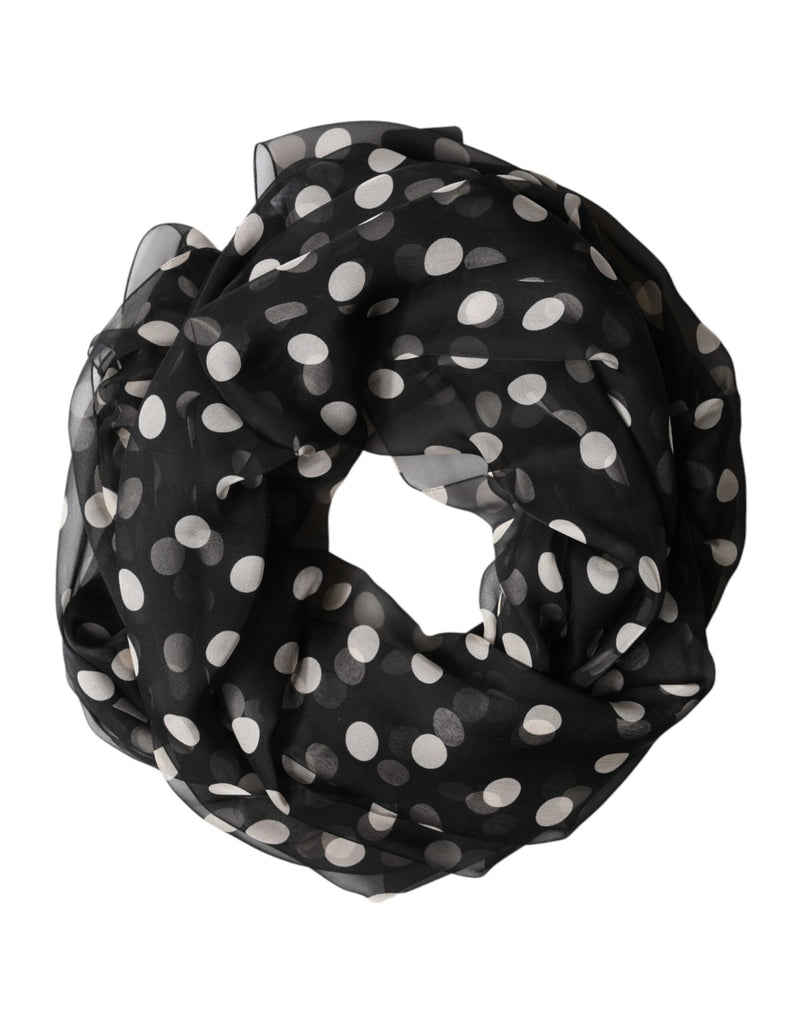 Dolce & Gabbana Black Polka Dot Silk Neck Wrap Shawl 205cm x 137cm Scarf