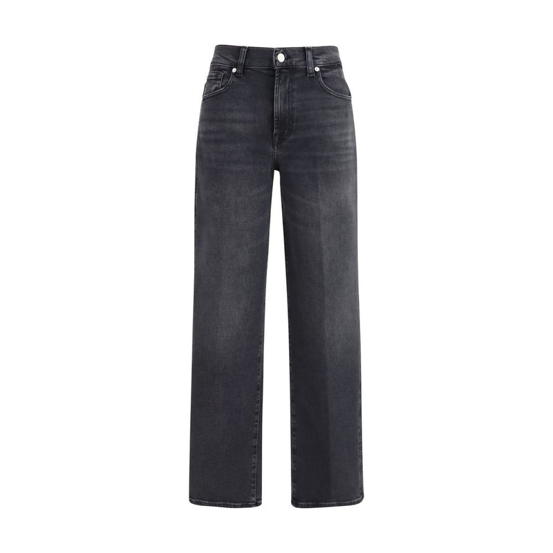 7FOR Black Cotton Straight-Leg Jeans