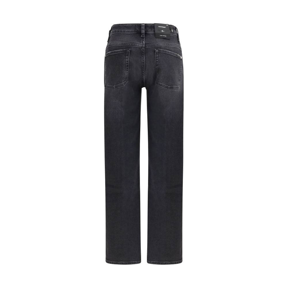 7FOR Black Cotton Straight-Leg Jeans - ClickThatClicks 