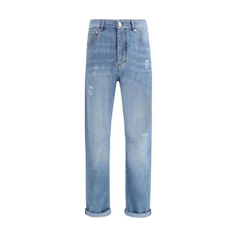 Brunello Cucinelli Light Blue Cotton Relaxed Fit Jeans