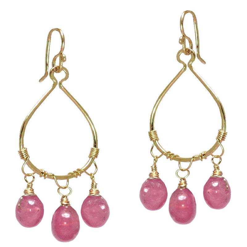 Hammered Drops with Pink Ruby