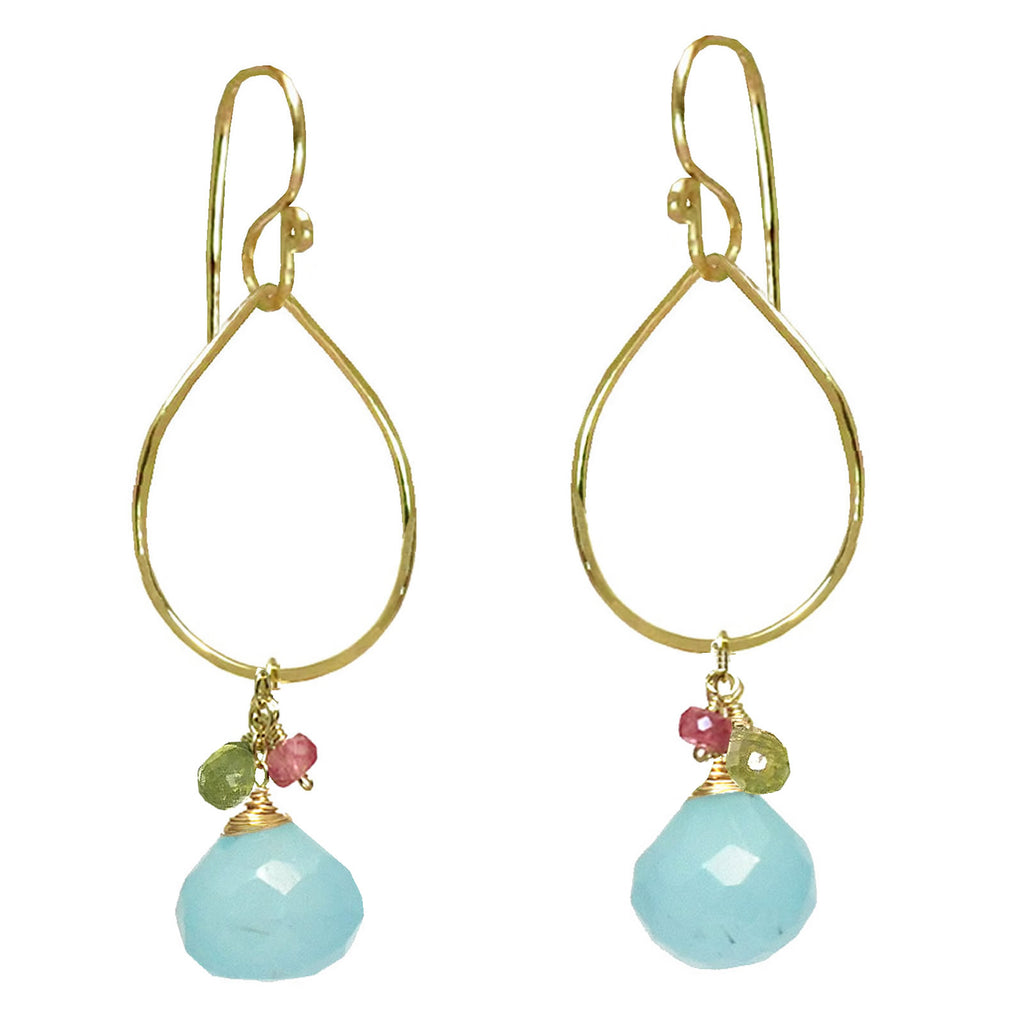 Hammered Drops with Pink Tourmaline, Peridot & Chal