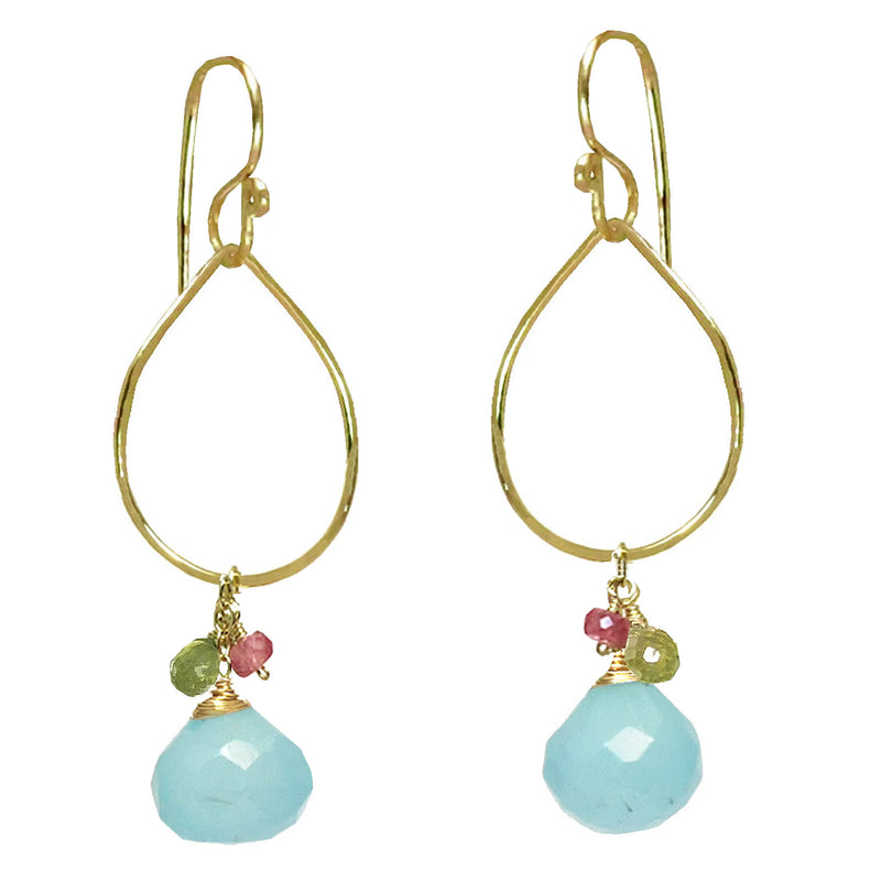 Hammered Drops with Pink Tourmaline, Peridot & Chal