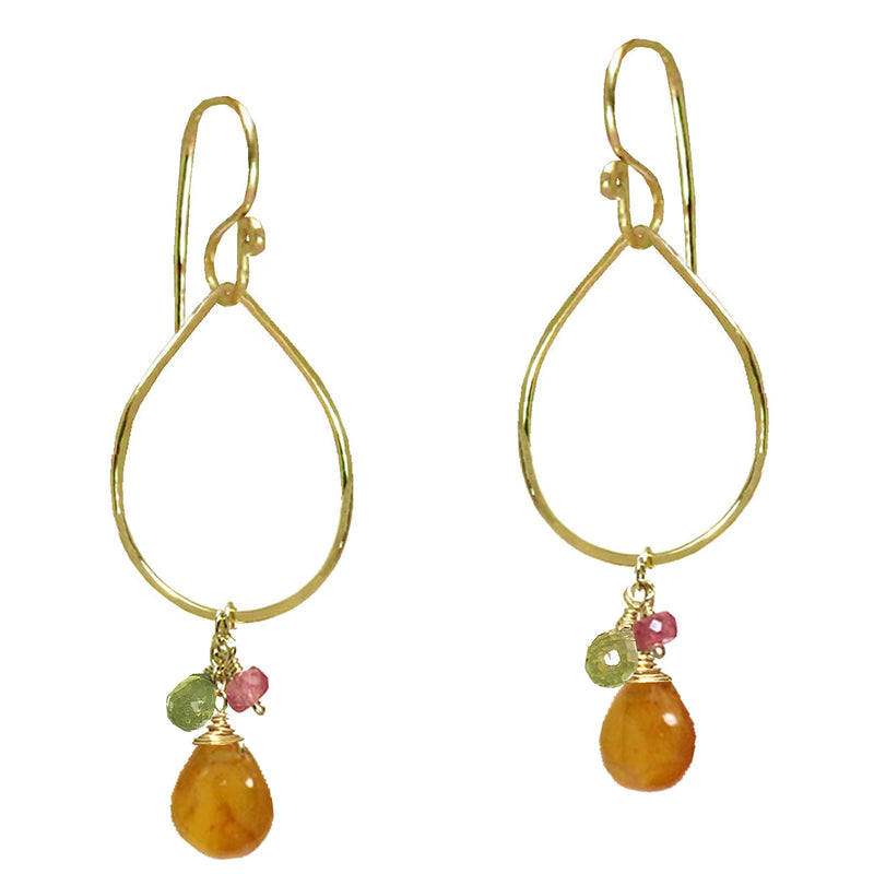 Hammered Drops with Pink Tourmaline, Peridot & Carnelian
