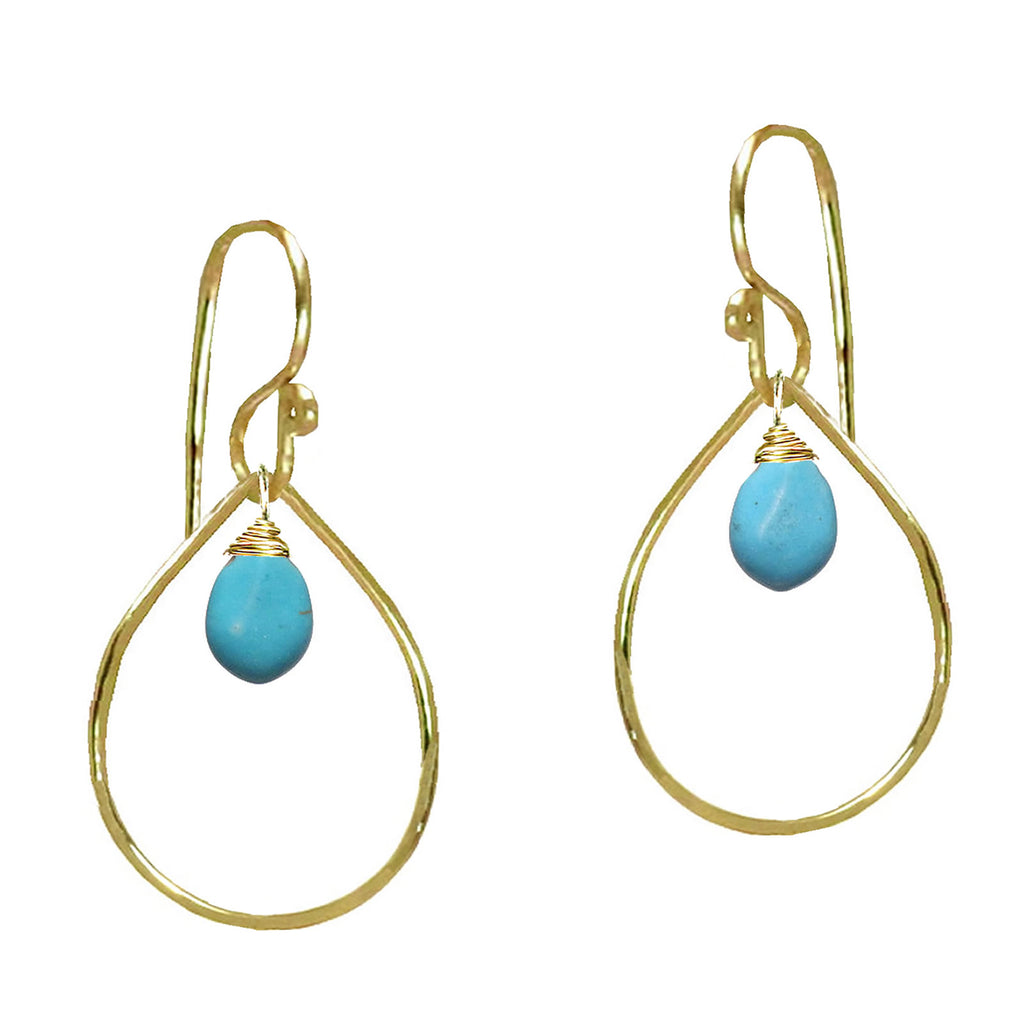 Hammered Drop Hoops Wrapped with Turquoise