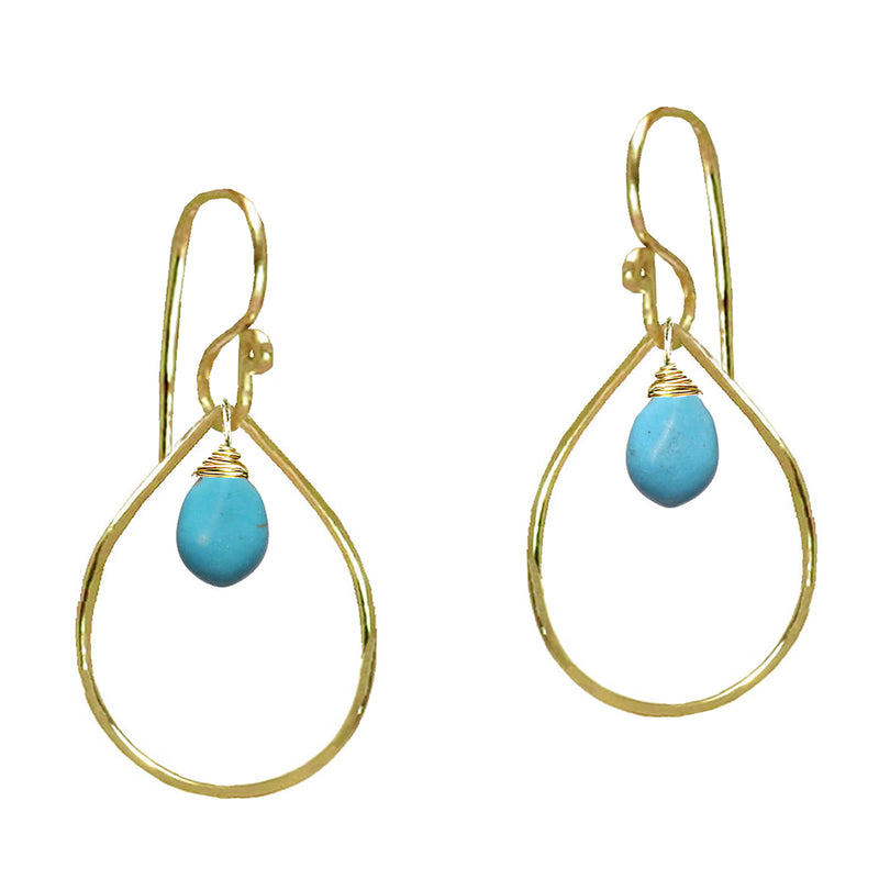 Hammered Drop Hoops Wrapped with Turquoise