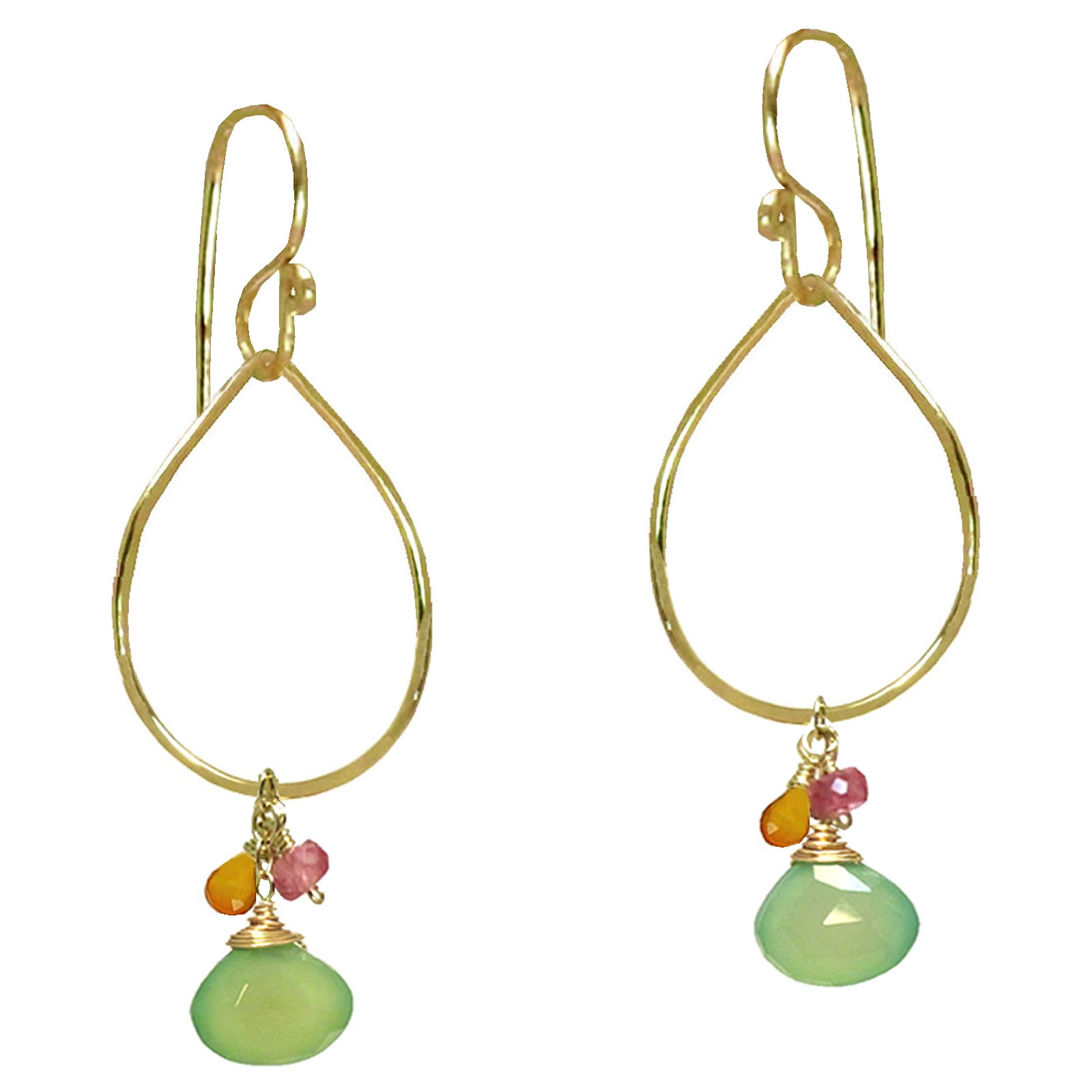 Hammered Drops with Pink Tourmaline, Peridot & Chalcedony - ClickThatClicks 