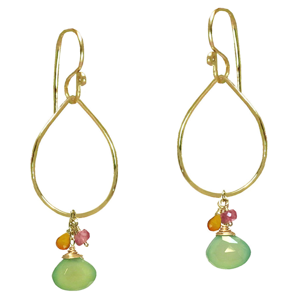 Hammered Drops with Pink Tourmaline, Peridot & Chalcedony