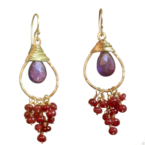 Hammered Drops with Rubies & Amethyst