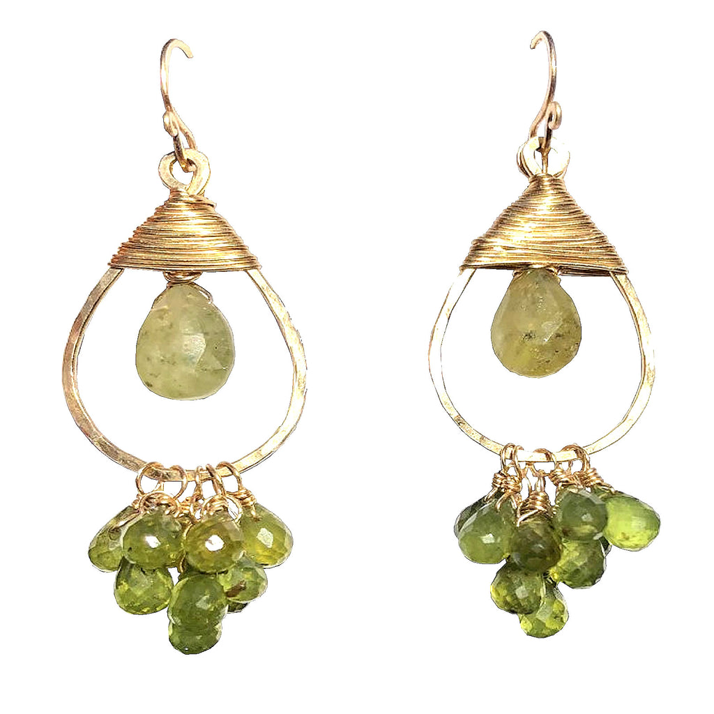 Hammered Drops with Vesuvianite & Peridot