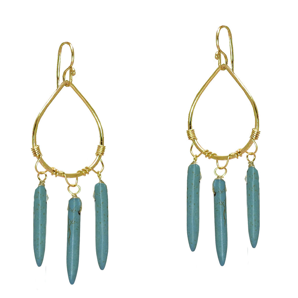 Hammered Drop Hoops with Turquoise Magnesite