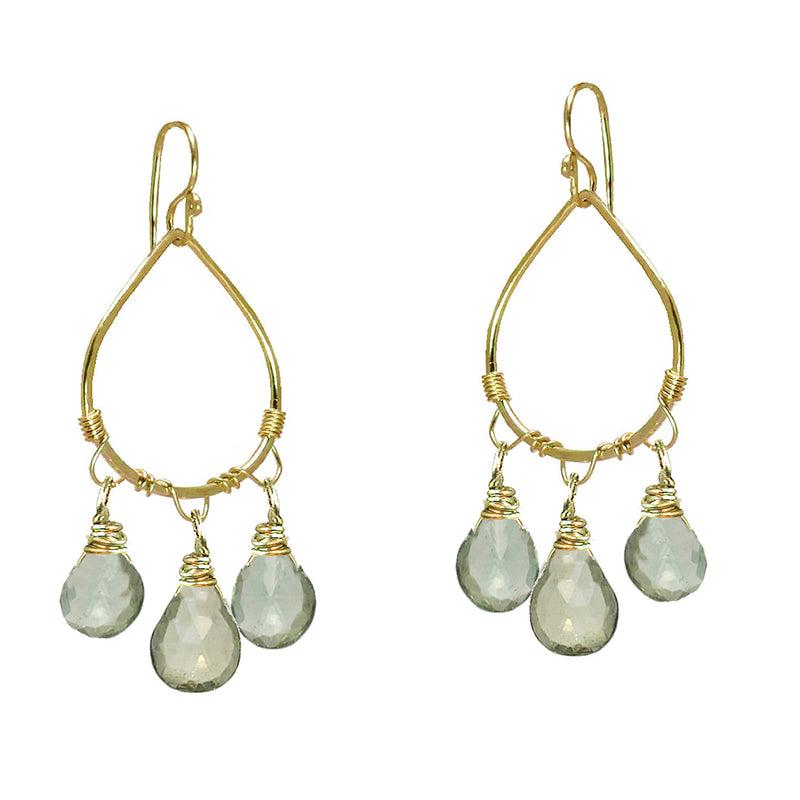 Hammered Drop Hoops with Green Amethyst