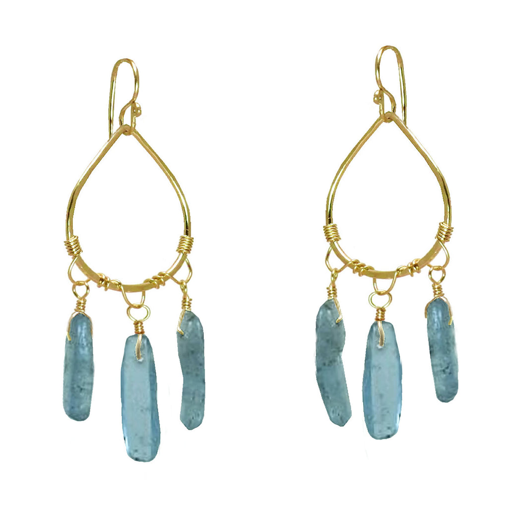 Hammered Drop Hoops with Kyanite Sticks