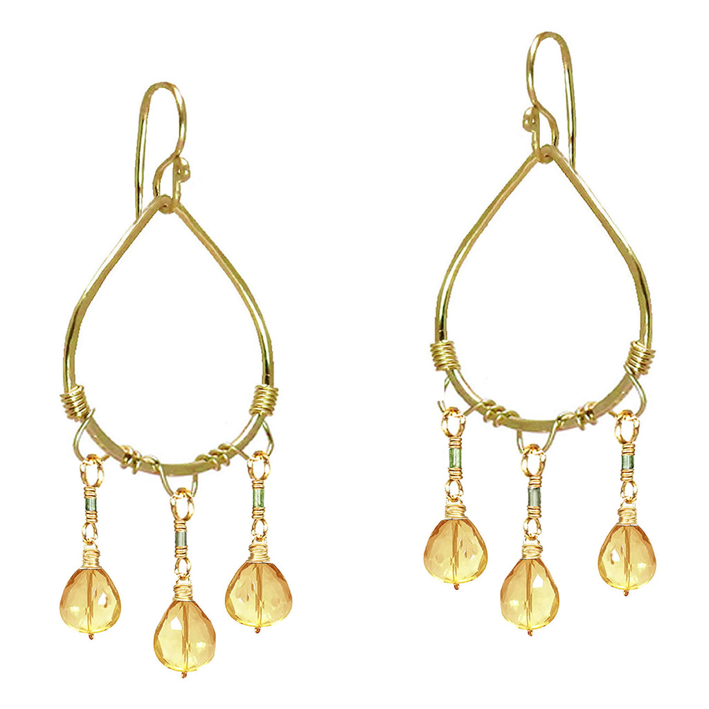 Hammered Drop Earrings with Tourmaline & Citrine
