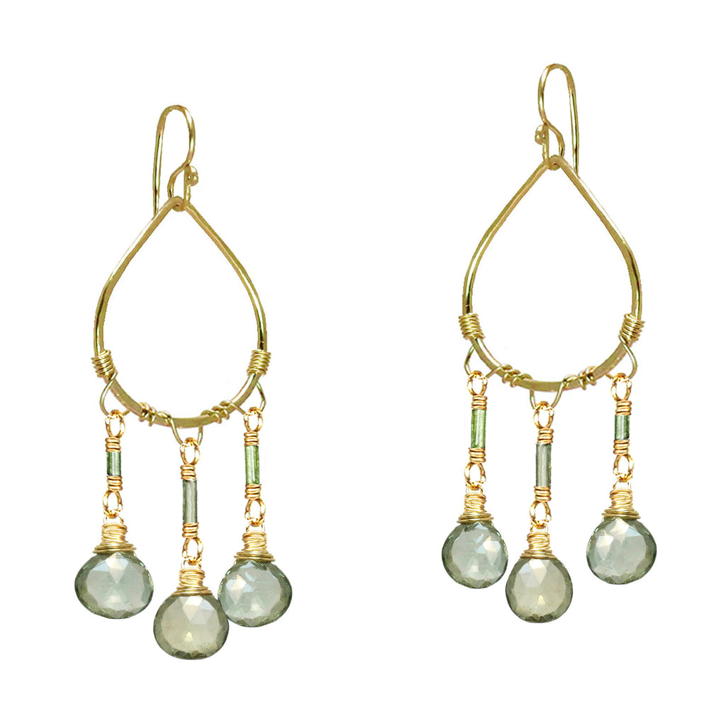 Hammered Drop Earrings with Tourmaline & Aquamarine