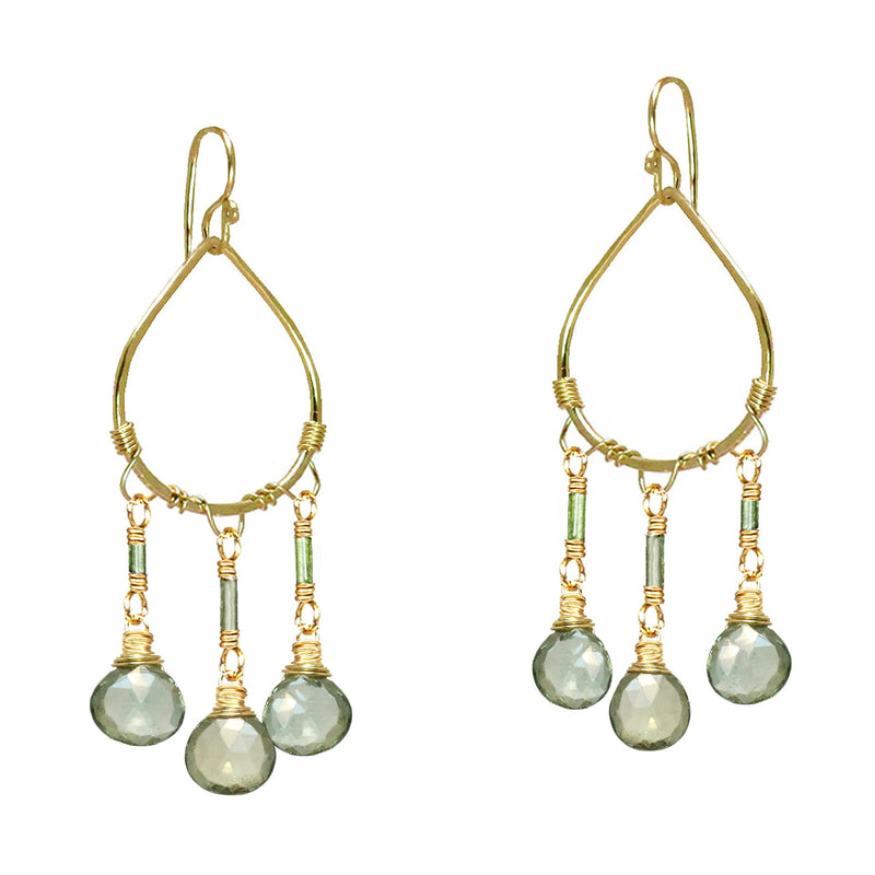 Hammered Drop Earrings with Tourmaline & Aquamarine