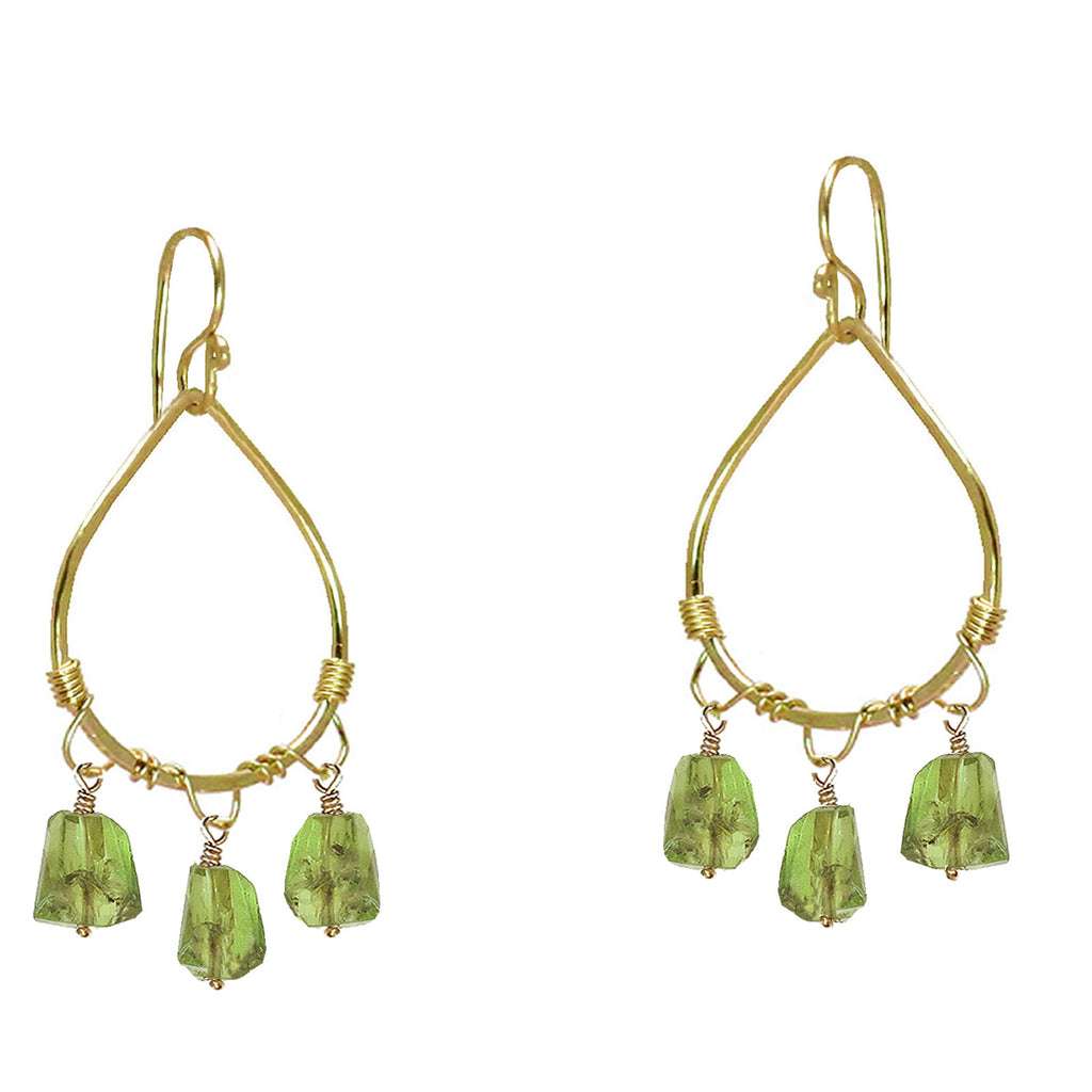 Hammered Drop Earrings with Peridot Chunks