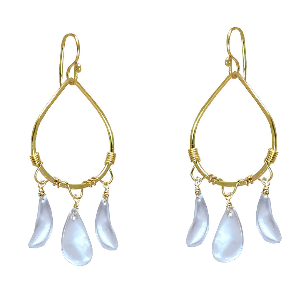 Hammered Drop Earrings with Clear Quartz Leaves