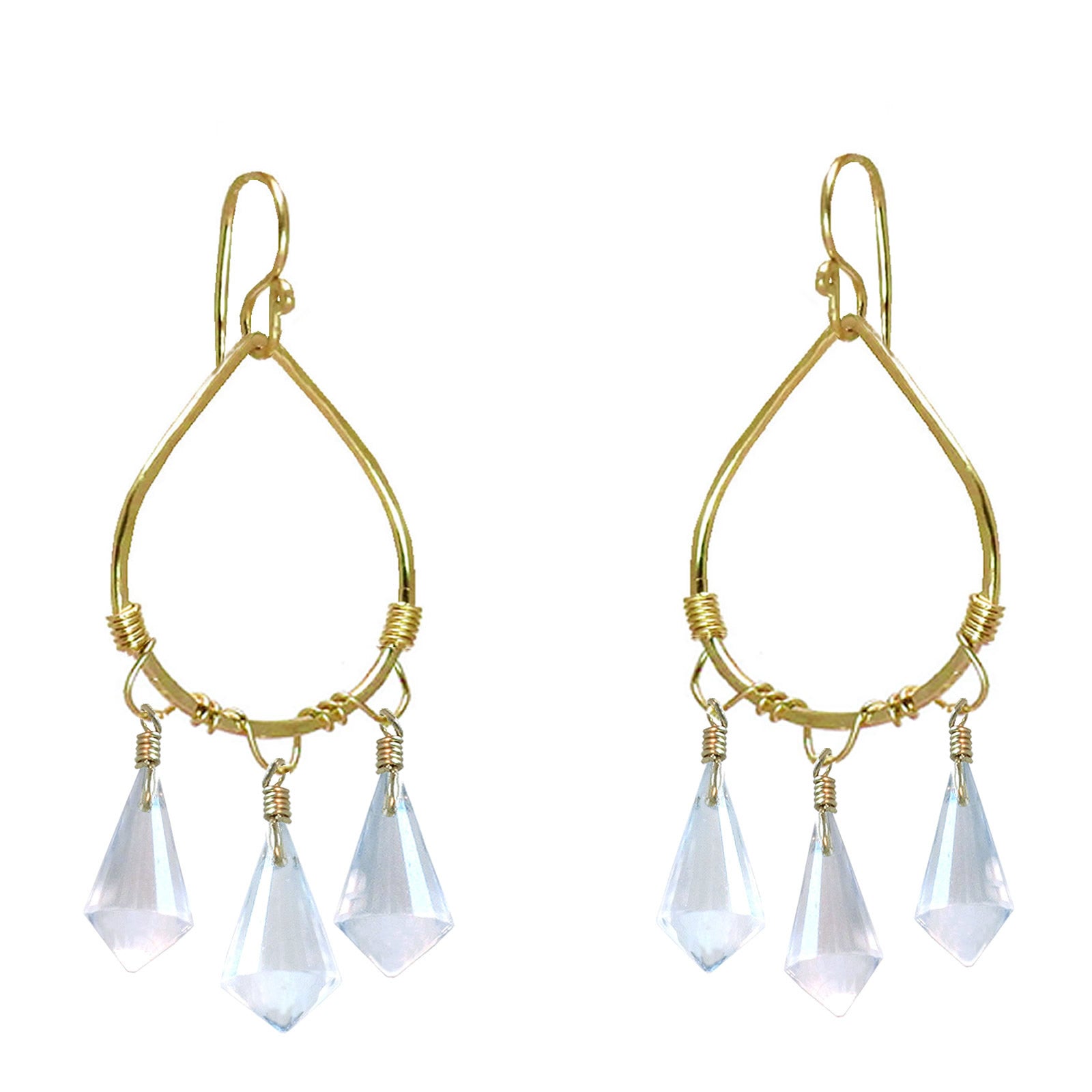 Hammered Drop Earrings with Clear Quartz - ClickThatClicks 