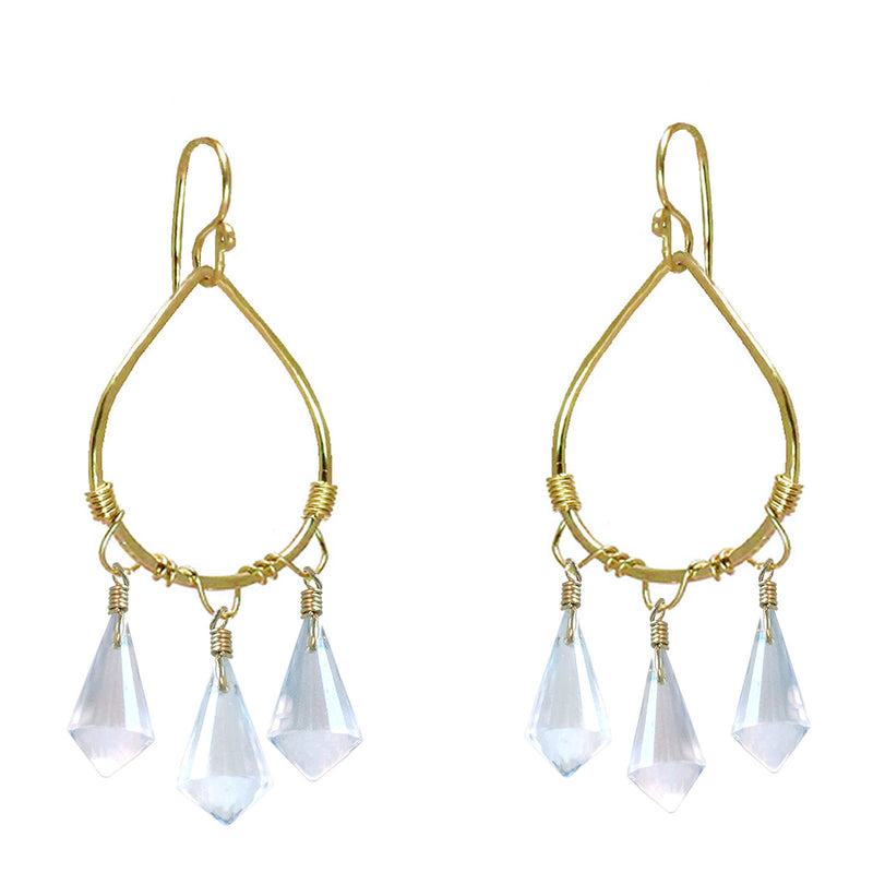 Hammered Drop Earrings with Clear Quartz