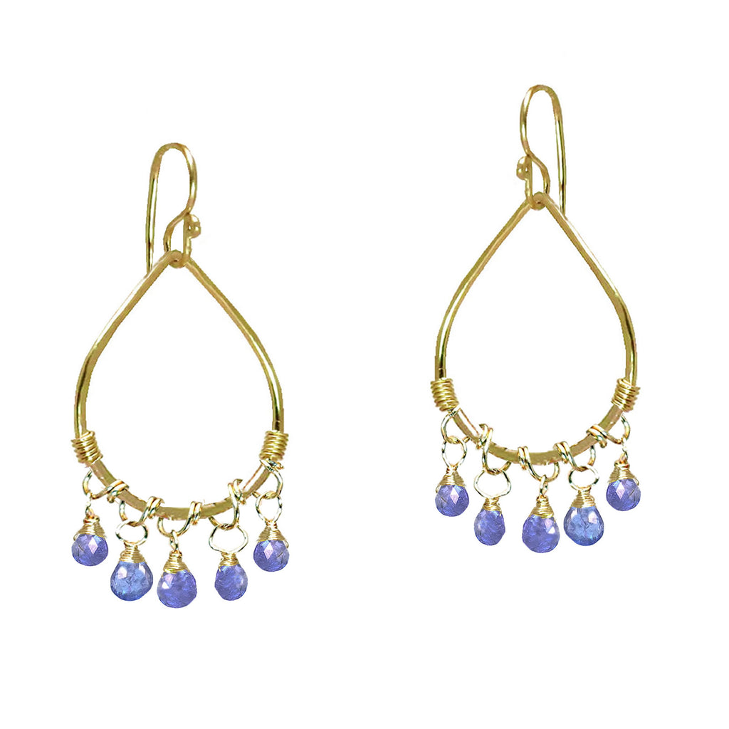 Hammered Drop Earrings with Tanzanite